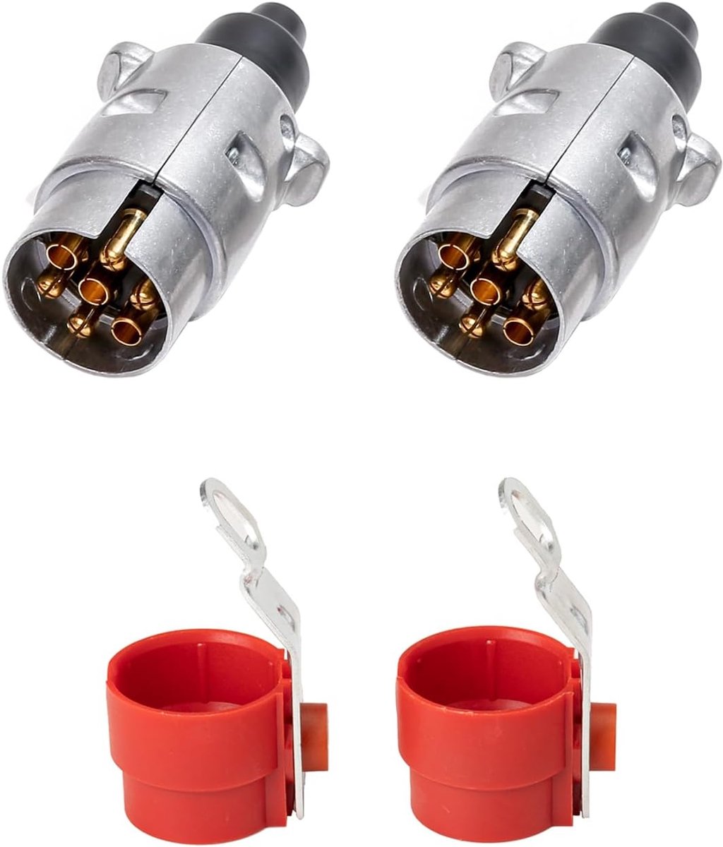 2 stuks aanhangwagenstekkers 7-polig met aanhangwagenstekkerhouder, 12V waterdichte aluminiumlegering aanhangwagenstekker 7-polig