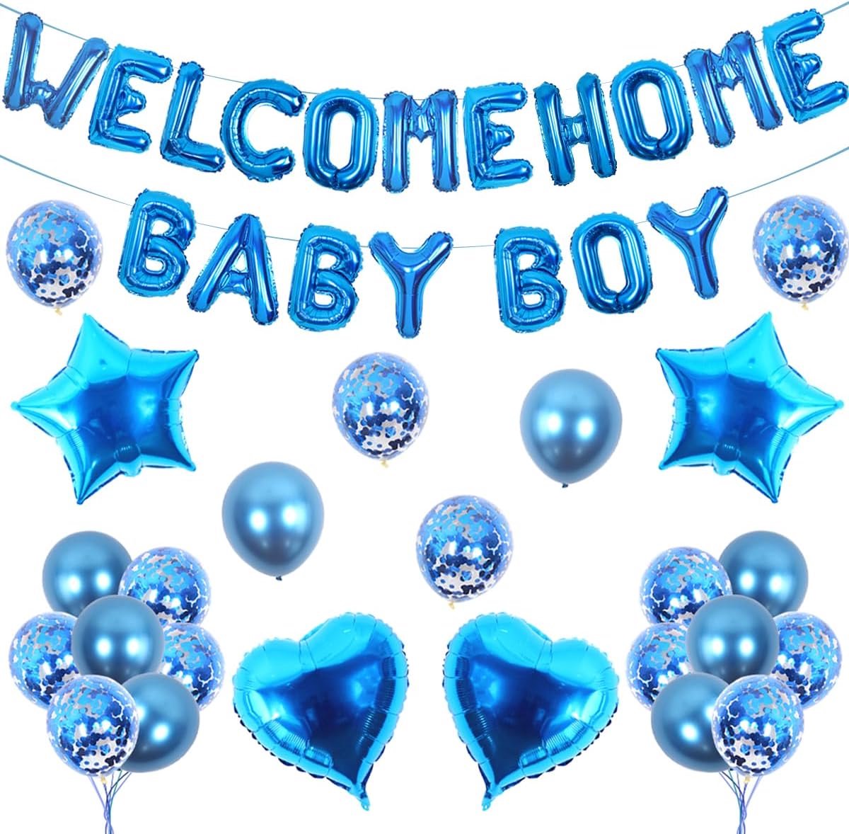 Home Babyjongen decoratie, Welkom Thuis Baby Boy Banner, Folie Ballon Confetti Ballon voor Baby Shower Party Decoratie Blauw