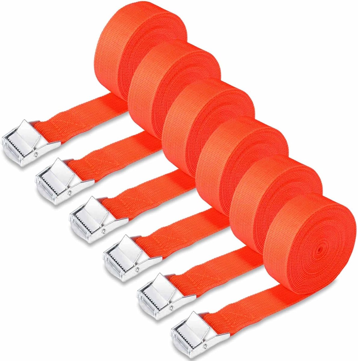 Spanbanden met klemslot, 3 m, 6 stuks, spanriem, verstelbare sjorband, bevestigingsriemen, fietsendrager, bevestigingsriemen voor fiets, motorfiets, bagagepakket, camping, oranje