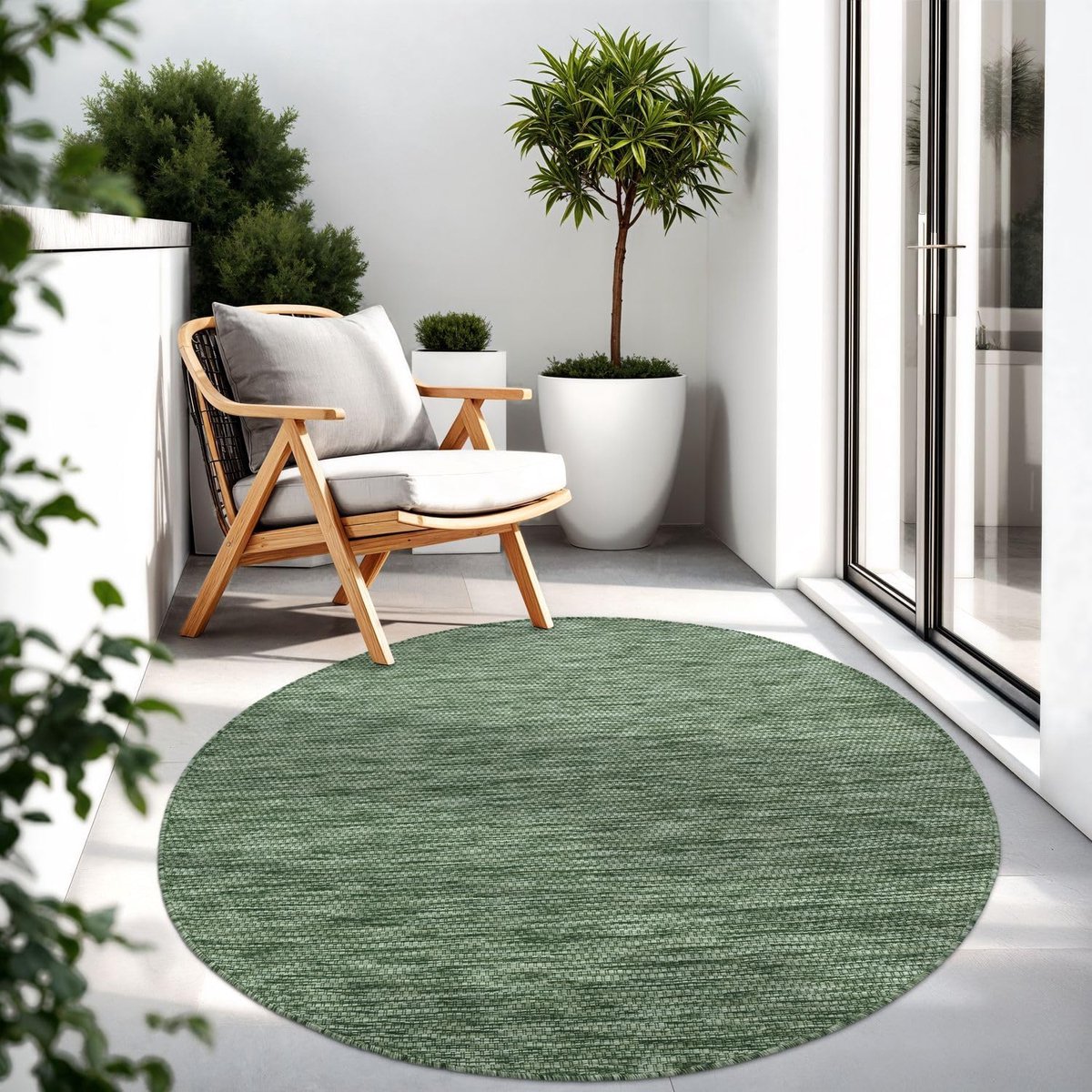 Home Vloerkleed Voor Outdoor Keukenvloerkleed Balkon Terras Eenkleurig Design Modern, Kleur:Groen, Maat:Ø 80 cm rond
