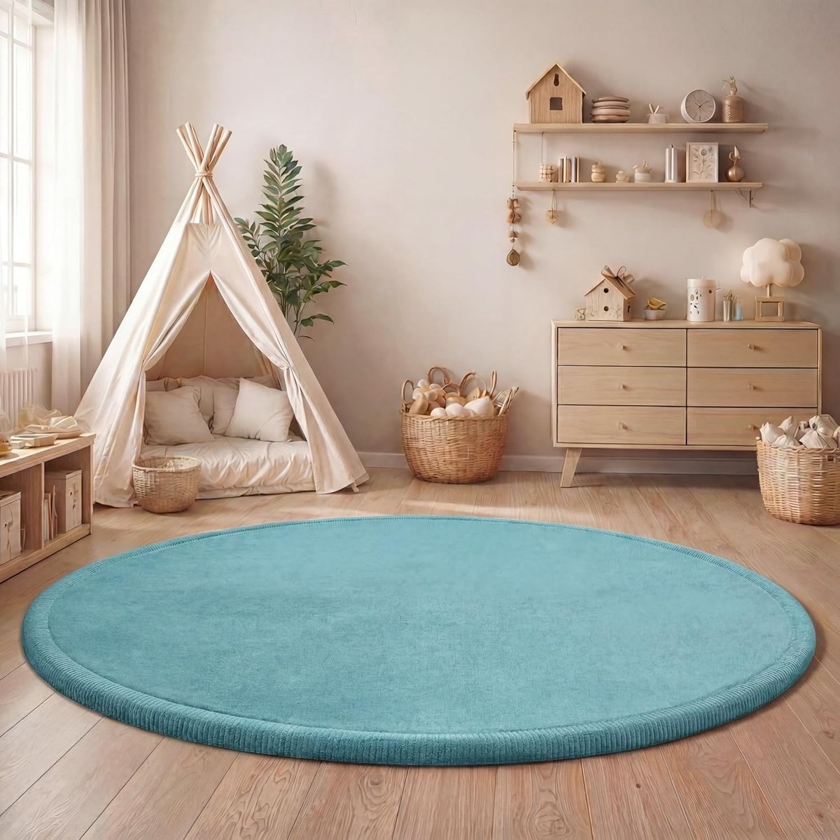 Home Tapijt Voor Kinderen Vloerkleed Kinderkamer Zacht Antislip Modern, Maat:Ø 200 cm rondje, Kleur:Blauw
