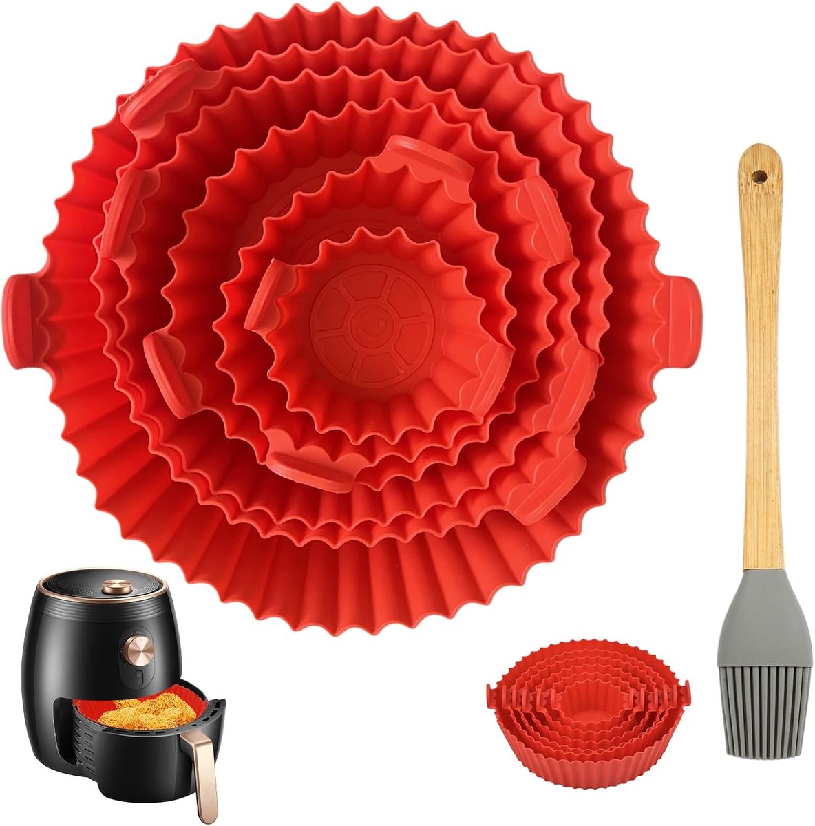 Bakvorm voor airfryer met borstel en inzetstuk Vorm voor heteluchtfriteuse oven en magnetron. Anti-aanbak en eenvoudig te reinigen