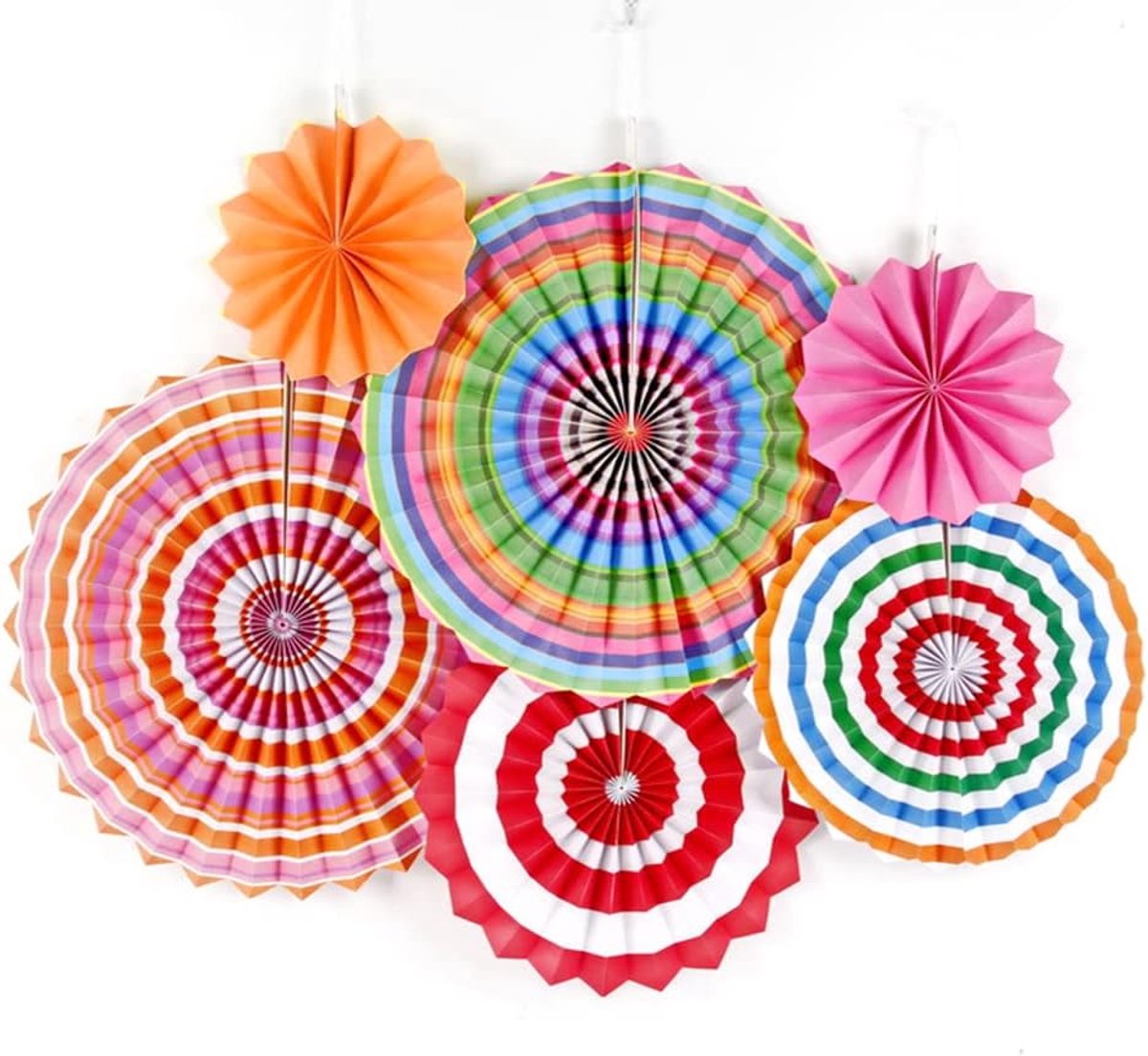6 stuks feestdecoratie, papieren waaiers, decoratieve papieren waaiers, hangende decoratieve papieren waaiers, voor feest, bruiloft, feest, babyshower, verjaardag, festival, Kerstmis, evenement, carnaval, kleurrijk B