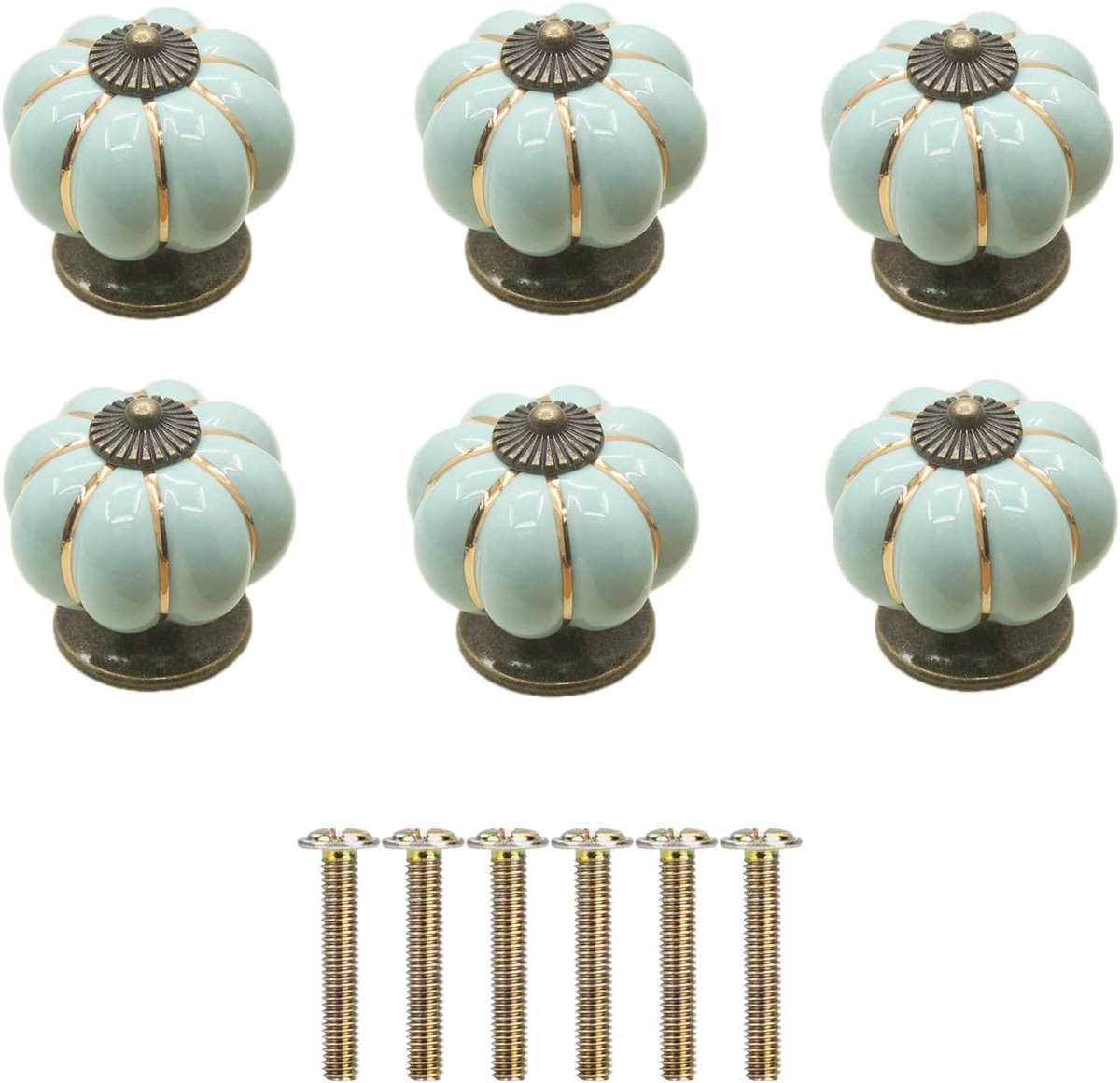 6 keramische knoppen in pompoenvorm, porseleinen knoppen voor meubels, ronde handgrepen voor vintage kast met schroeven voor huis, kantoor, keukenkast, laden en kasten 4 x 4 x 4 cm (kinderblauw