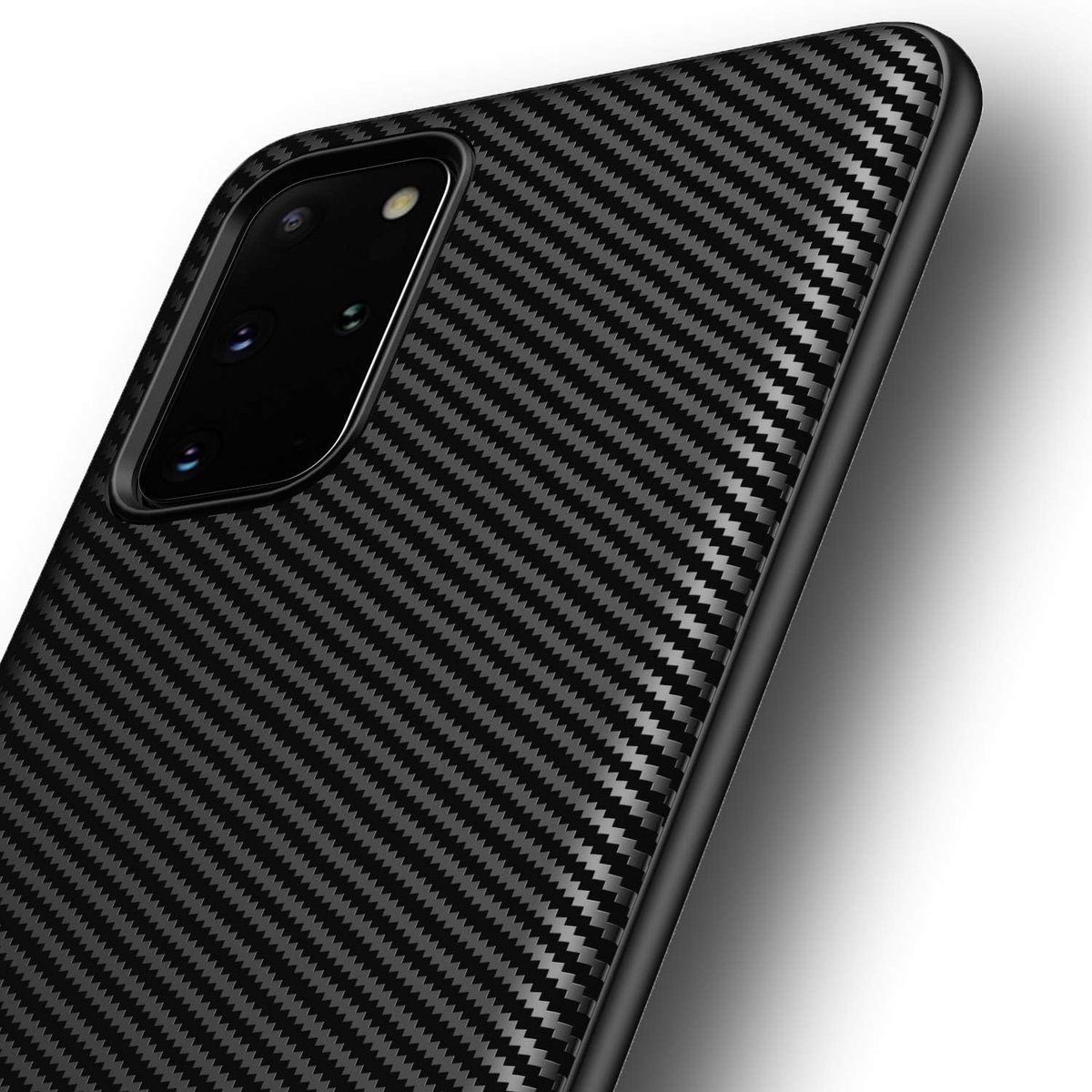 Hoes voor Samsung Galaxy S20 Plus, flexibele slim case, zwarte bescherming, siliconen TPU, krasbestendige koolstofvezel telefoonhoes, bumper cover, carbon-look