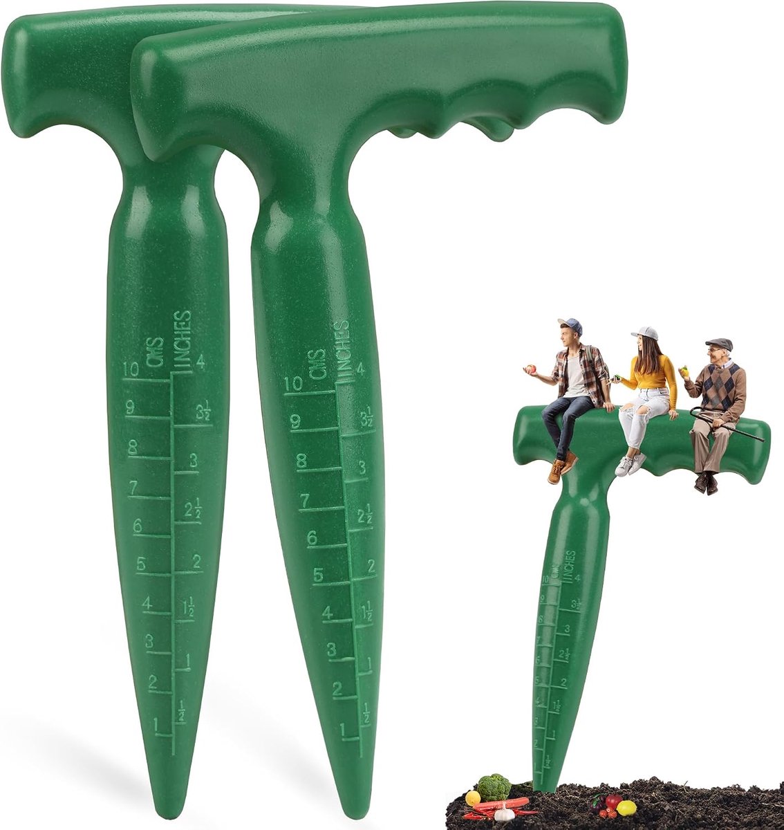 2 stuks Blub Planter Tool met Metingen, Dibbler Tuingereedschap met handvat, Plastic Hand Dibber voor Graven, Tuinieren (Groen)