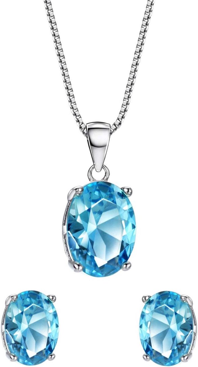 Topaas Sterling Zilver 3ct Oktober Geboortesteen Sieraden Set Fijne Sieraden voor Vrouwen Hanger Ketting Stud Oorbellen