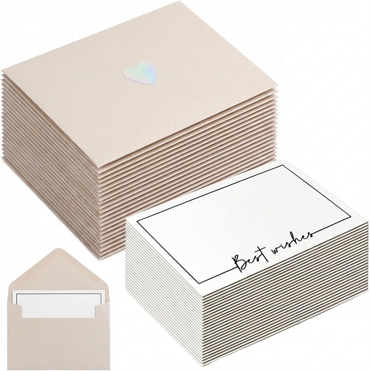 enveloppen, 50 stuks 10,5 × 7 cm verfijnde verdikte kleine enveloppen met 50 briefkaarten, voor Cumpleaños, Festival, huwelijk, uitnodiging, cadeau (wit)
