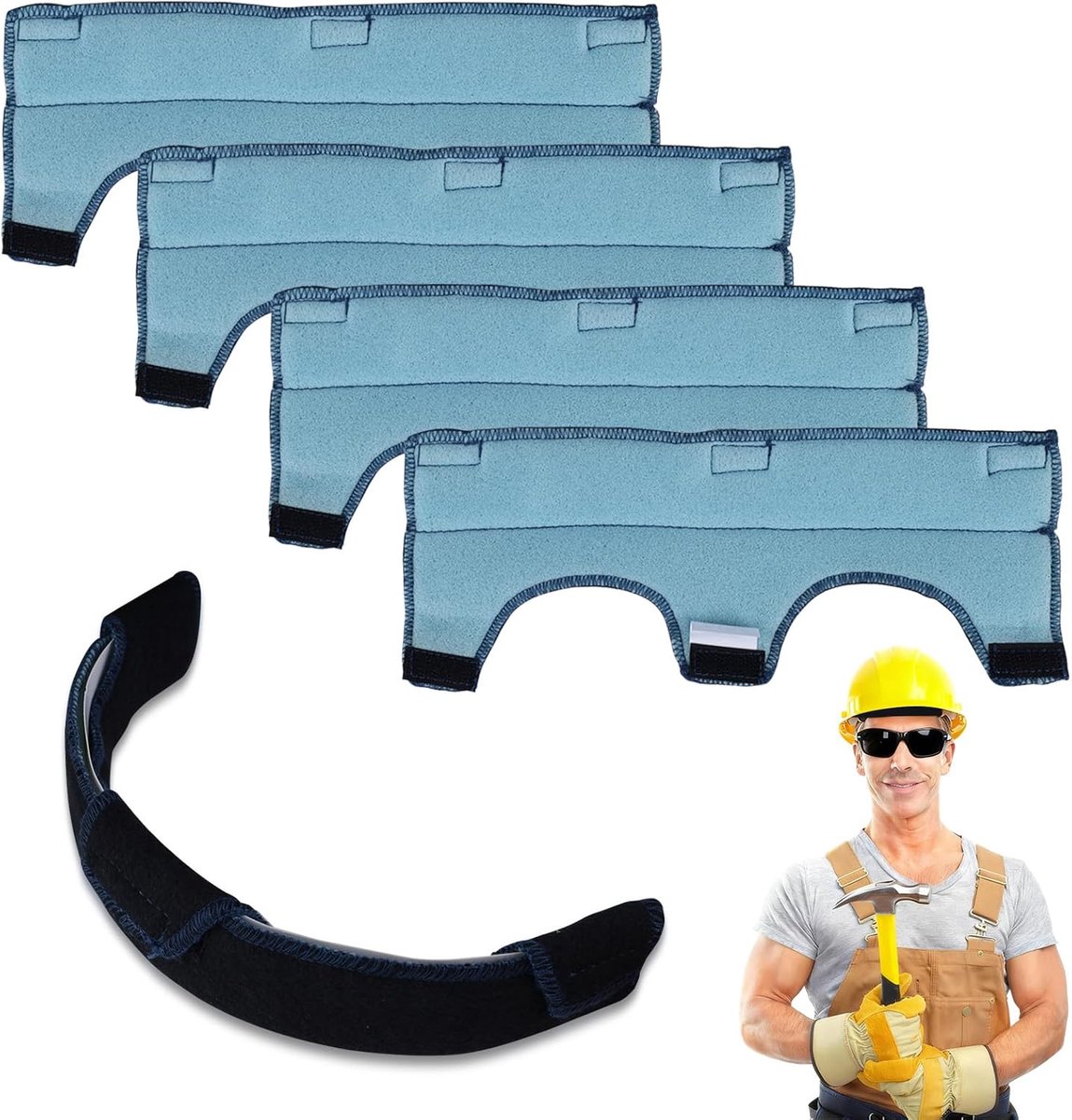 4 stuks wasbare harde hoed zweetband, zelfklevende zwarte harde hoed zweetband voering, herbruikbare helm zweet pad vervanging voor bouw lassen industriële helm zweet pad vervanging voor constructie