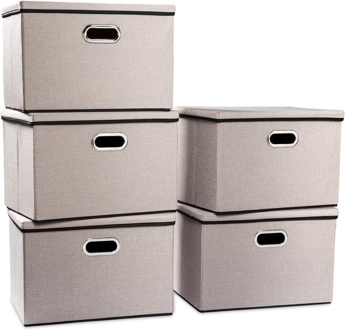 Grote opbergdozen met deksel,opbergdoos opvouwbare decoratieve,linnen stof organizer containers mand kubus met handgrepen,Lichtgrijs [5 stuks]43x30x30cm