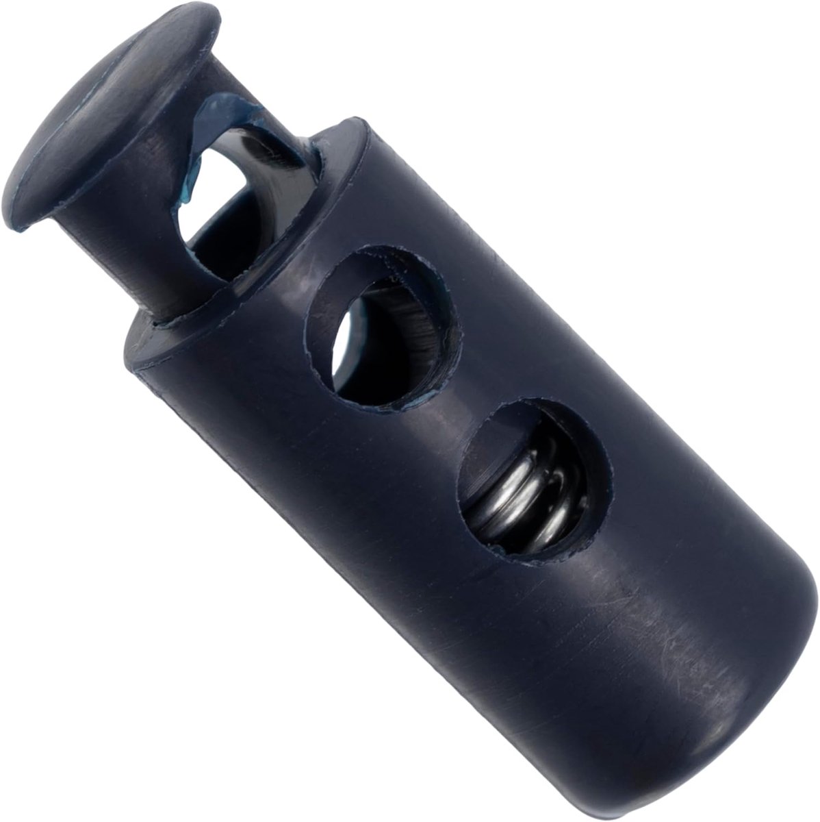 - Lot van 12 veer-gecoreerde cilindrische stop-kordons met 2 gaten - stop voor het vastzetten van de koord - opening 3.5 mm - van plastic - kleur donkerblauw