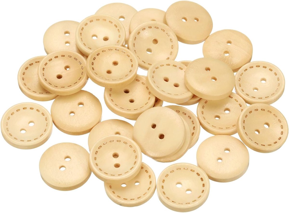 Knopen, 20 mm 2 gaten ambachtelijke knopen, knutselknopen hout komtype ronde naaiknopen reserveknopen voor doe-het-zelf decoratie jassen naaien kleding, 30 stuks natuurlijk hout
