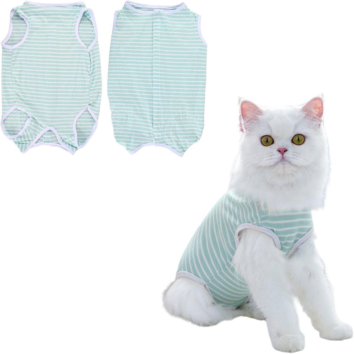 Herstelpak voor Kat na Chirurgie, Postoperatief Kledingstuk voor Kat, Alternatief voor de Elizabethaanse Halsband, Lichaamspak tegen Likken (Groen, M)