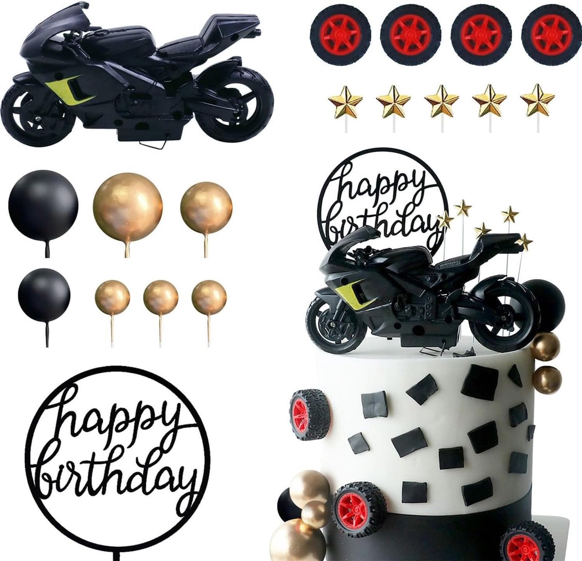 18 stuks motorfiets verjaardagstaartset, motorsport thema, sportdecoratie, feestdecoratieartikelen, taartdecoratie, verjaardagsartikelen