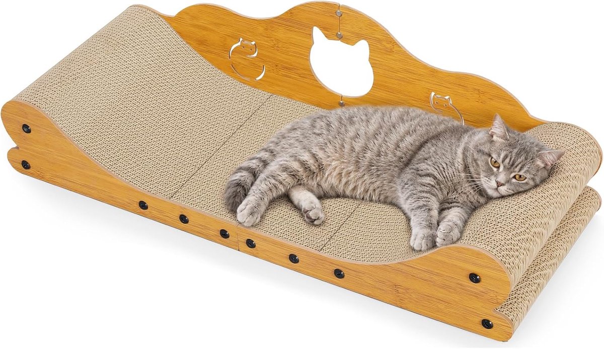 Grote Kat Krabplank Sofa in Hout Bamboe Graan MZB10-B