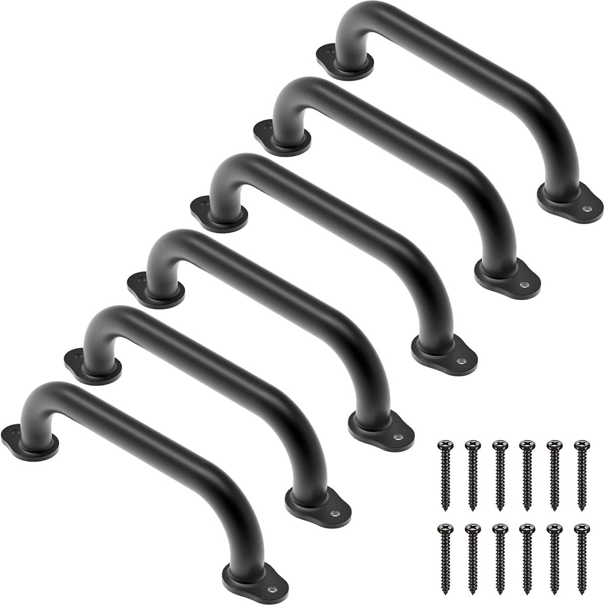 Handgreep, zwart, 30,5 cm, kinderen, metalen klimgreep, 6 stuks, gehandicapten, senioren, veiligheidsgreep, speeltoren, klimrek, binnen en buiten, handgrepen voor toilet, badkamer, douche
