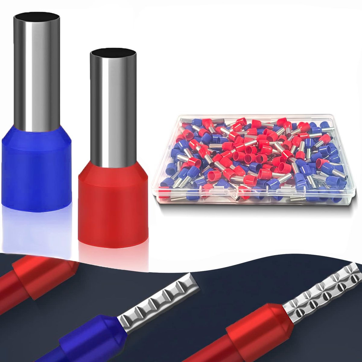 draadhulzen 10 mm 2 12 mm lang 150 stuks, geïsoleerde, rode en blauwe, hoogwaardige kabeleindhulzen voor elektrische installaties, dubbele set voor draadverbinding
