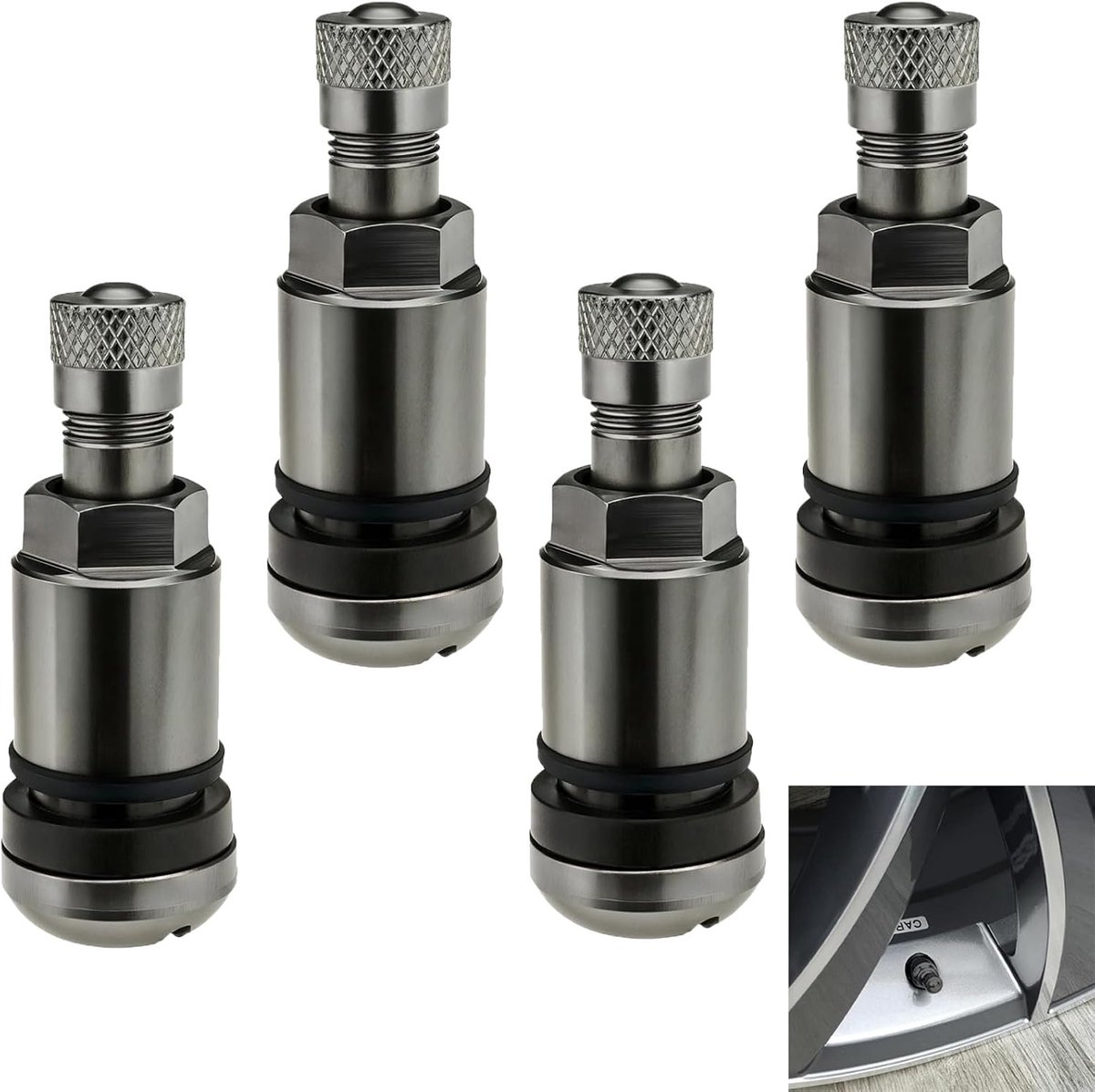 4 stuks universele metalen ventielen, ventielen, autobanden, autobanden, aluminium ventiel, Grey Edition, autobanden, robuust, duurzaam en veelzijdig, compatibel met auto's