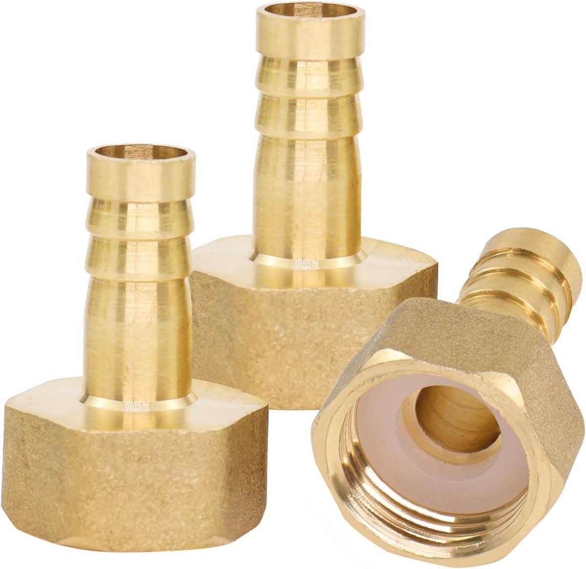 3 stuks messing slangtuit, 1/2 inch, slangaansluiting met afdichtring, binnendraad, slangverbinder 10 mm, voor lucht-, water-, gas- en brandstofslangen