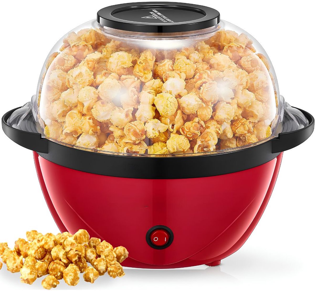 Lìon® Popcorn Machine - Popcorn Machine zonder Olie - Hetelucht Popcornmaker - Rood - 27cm x 25cm x 15cm