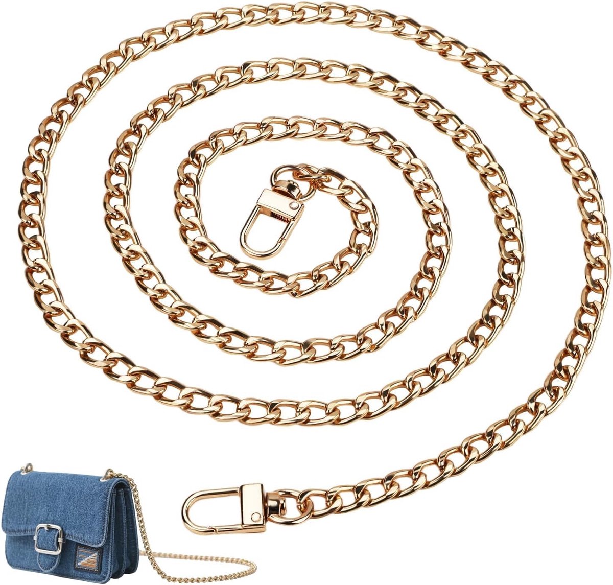 120 cm, goudkleurig, metaal, handtasketting, vervangende ketting voor platte kettingriemen, schouderriem, portemonnee, tasketting, goud, hoogwaardig