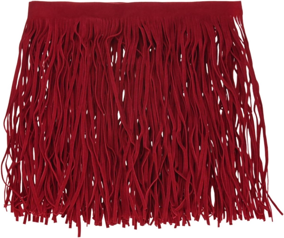METERXITY PU Lederen Franje Trim, 1 Yard 17,9 cm Watermeloen Rood Dubbelzijdig Suede Kwastje Naaien Trim voor DIY Ambacht/Naaien Jurk Kostuum/Tassen Schoen Decoratie, Franje Kwastje