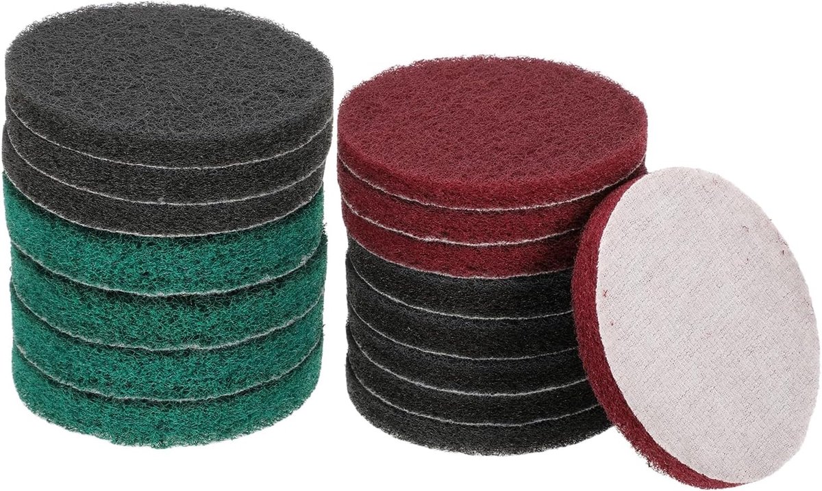 Schuursponzen, 4 stuks, 180, 400, 800, 1200 korrelgroottes, 10 cm, boorborstel, klittenband- en schuurvlak, schuurschijf, boorschuurpad, schuursponzen voor keukenreiniging, 4 kleuren
