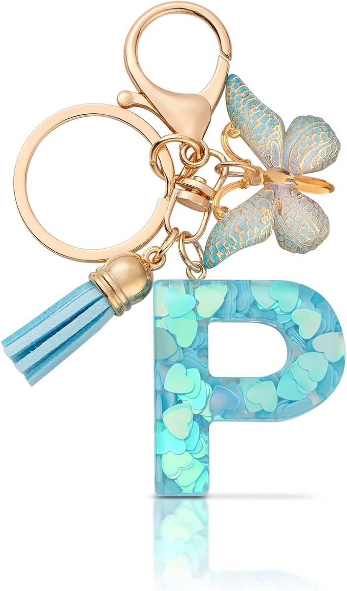 Sleutelhanger met letter meisje sleutelhanger beginletter geschenk vrouwen sleutelhanger vlinder, paars, lila