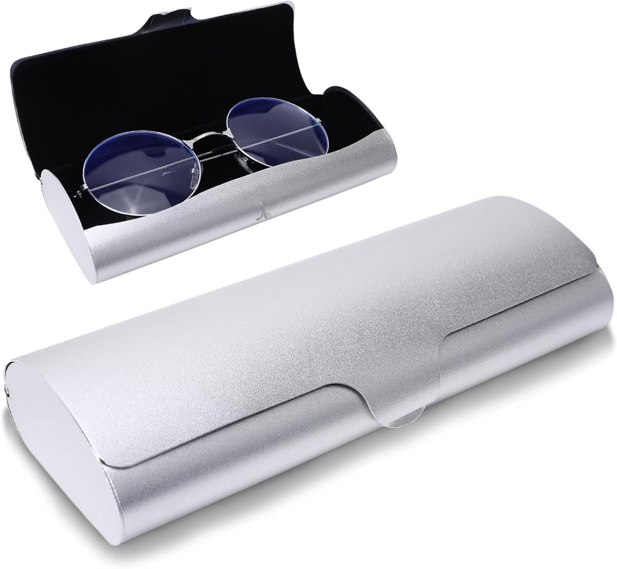 Brillenkoker hardcase aluminium, metalen leesbrillenkoker harde schaal zwart voor dames en heren