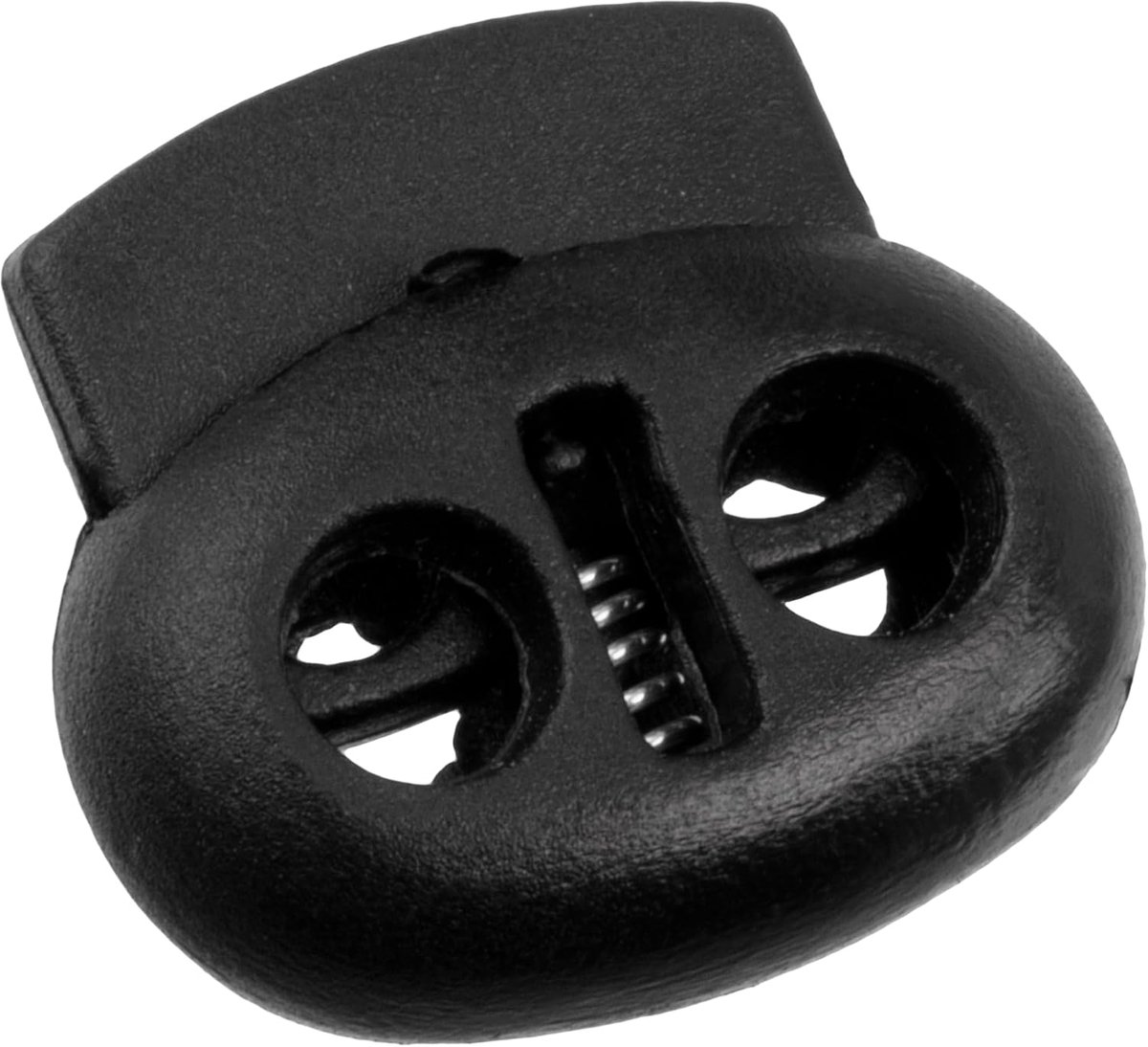 - Set van 12 ovale veerkoordstoppers 17 mm met 2 gaten - stop trekkoord - opening 4 mm - van kunststof - kleur zwart
