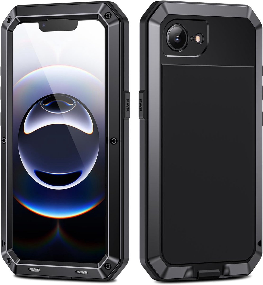 Hoes voor iPhone 16e, outdoor, telefoonhoes iPhone 16e 360, schokbestendig, metaal, heavy duty, pantserhoes,stofdicht, armor case met displaybescherming,Zwart