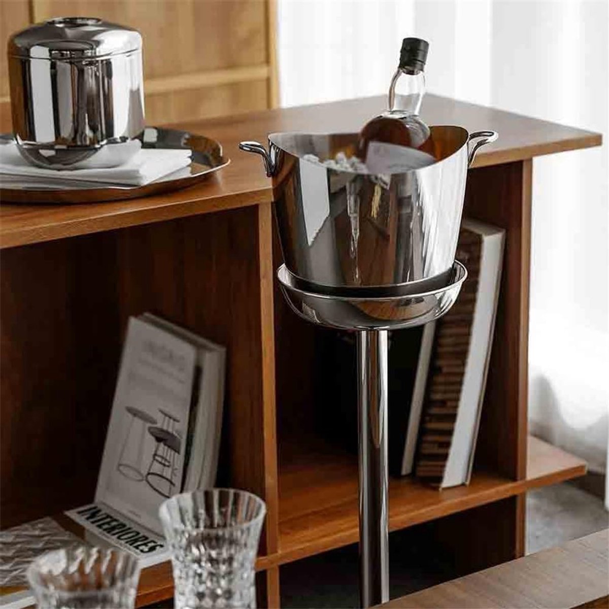ijsemmer RVS ijsemmer standaard wijn champagne emmer ijsblokjes koelemmer licht luxe decoratieve ornament ijsemmers