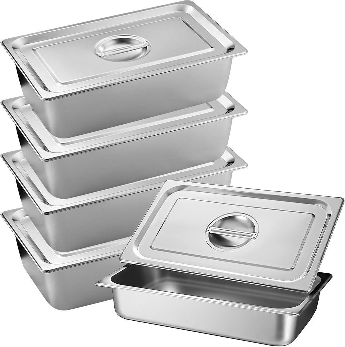 4 stuks, roestvrij staal, paneerschalen, paneerset met deksel, rechthoekige paneerweg, GN container voor de keuken, stapelbare paneerset, paneercontainer, GN 1/3 containers, 32,5 x