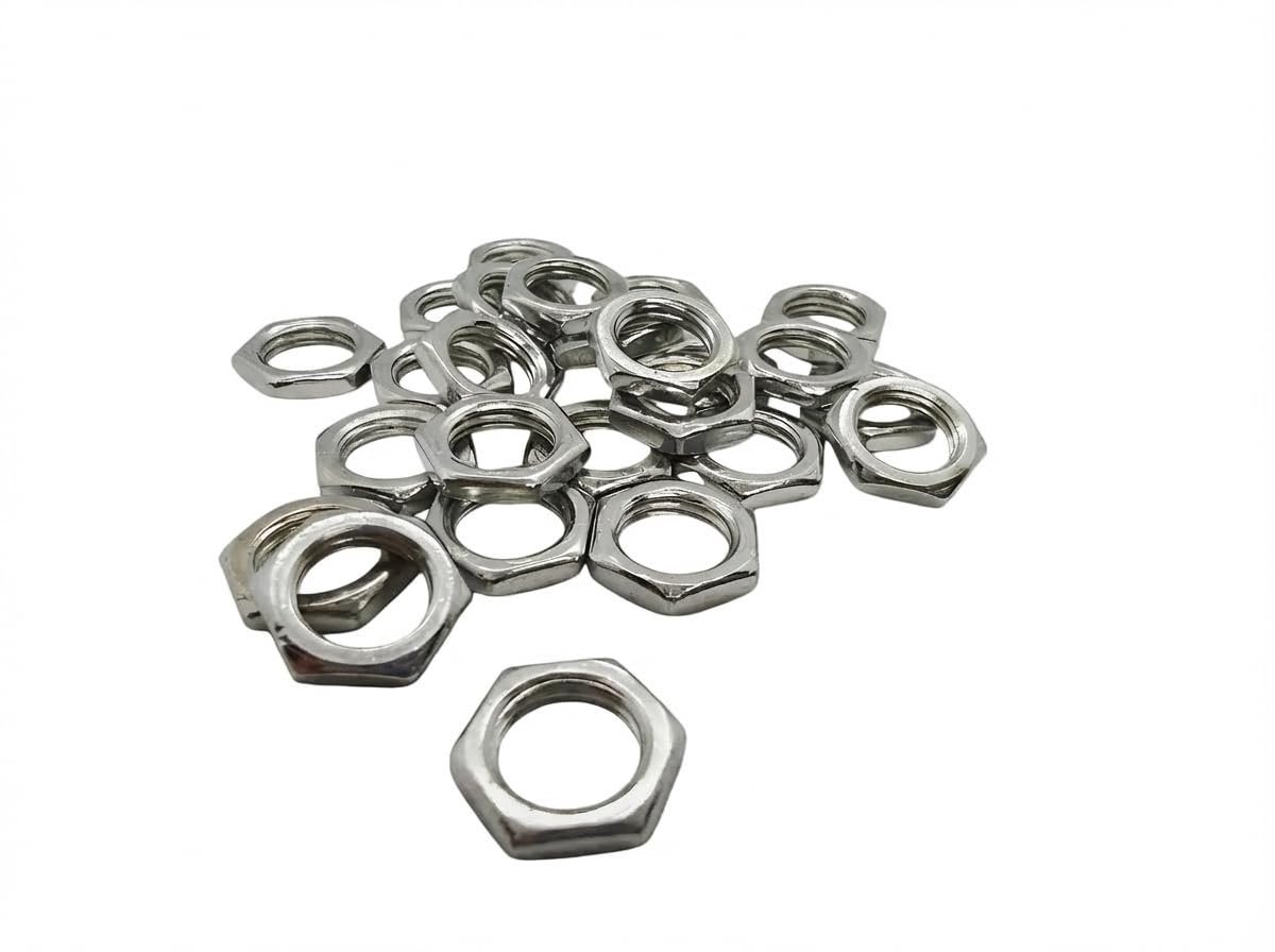 50 stuks platte zeskantmoeren M10x1, zeskantmoer onderaan voor bevestiging van schroeven en bouten met fijne schroefdraad. Ultradunne moer, voor loodgieterswerk en mechanische constructies
