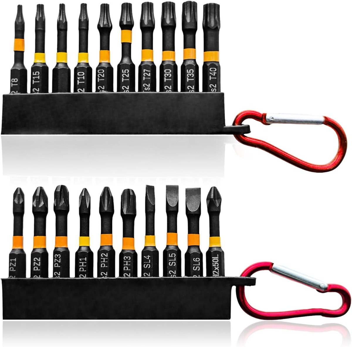 20 stuks S2-staal Impact Bit Set, Schroevendraaierbitset, met magneetpunten, schroevendraaieraccessoires, sterke pasvorm Shockwave, kruiskop-aandrijfbit voor Impact Wrenches