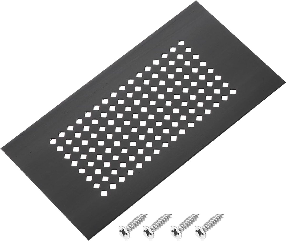 15,2 x 7,5 cm deur-ventilatierooster, aluminium rooster, ventilatiedeksel, ruitgat met bevestigingsschroeven voor kastdeur, zwart