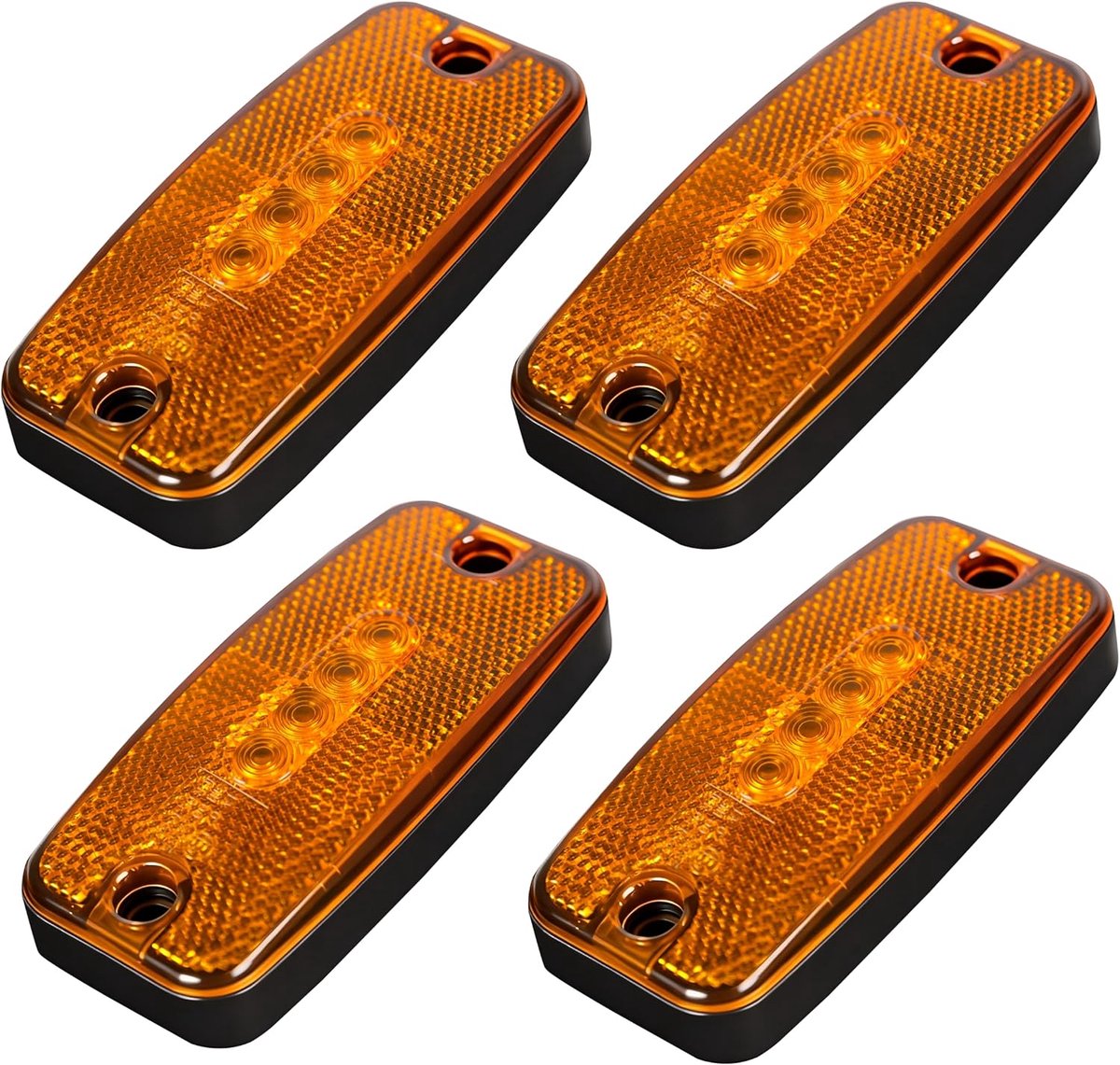 4 x zijmarkeringslichten 12/24 V aanhanger zijlamp gele led vrachtwagenpositioneringslichten met reflector voor campers, boten, vrachtwagens, campingaanhangers en caravans