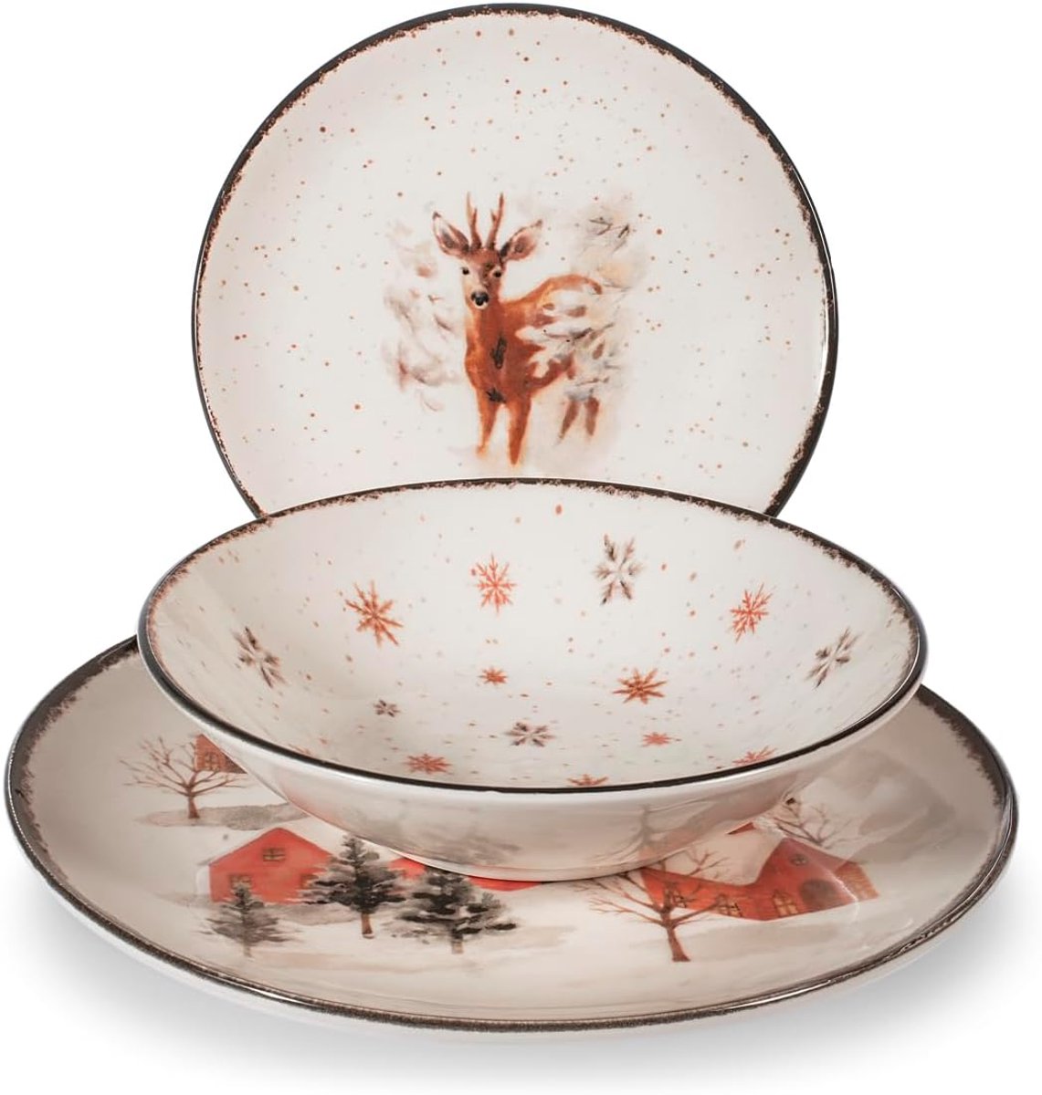 18-delige Fairytale Charm steengoed kerstservies set