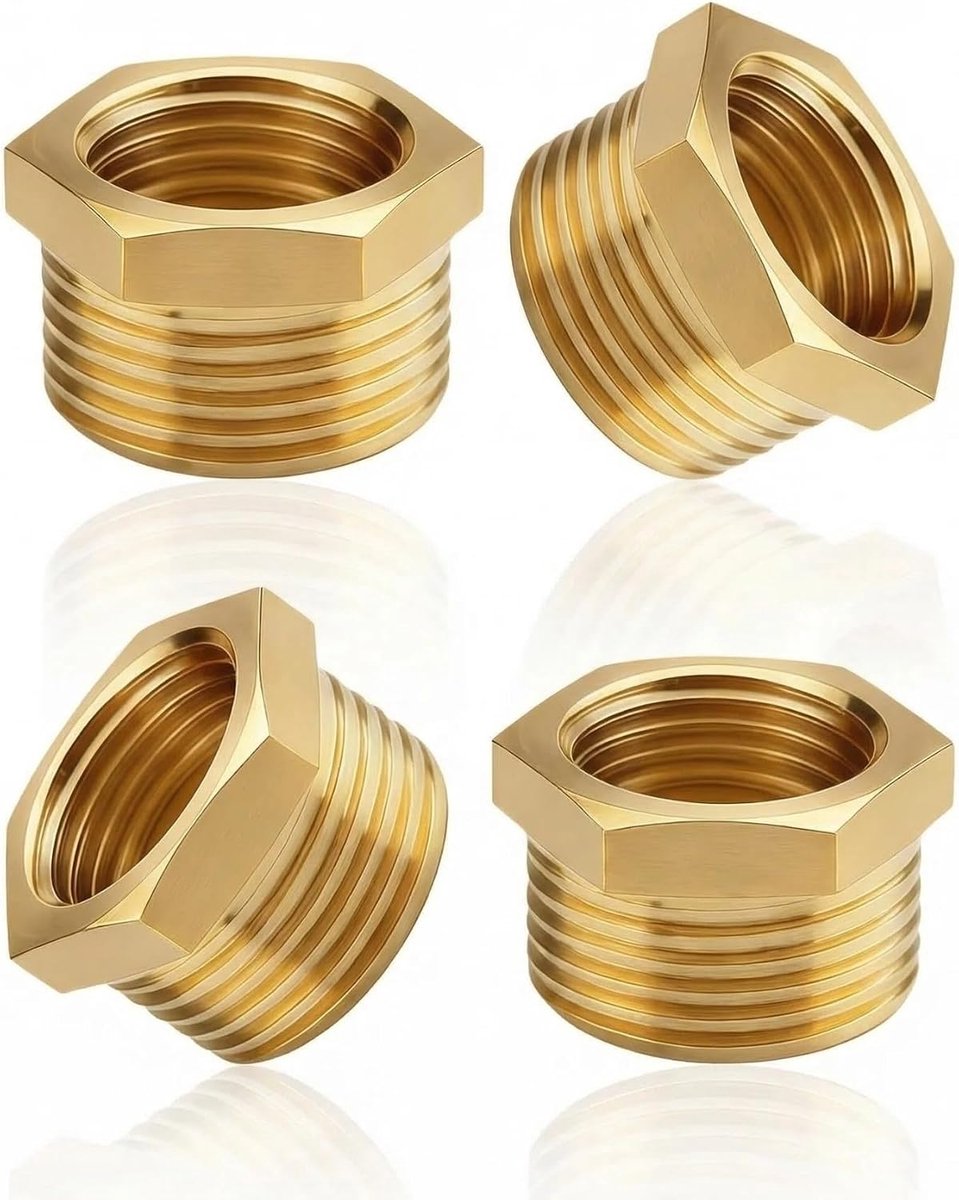 verloopstuk G1/2 inch naar G3/8 inch (AG Ø 20,3 mm x IG Ø 15,3 mm), 4 stuks reductie schroefdraadfitting DN15 buitendraad X DN10 binnendraad, AG/IG reductie, verloopstuk van messing