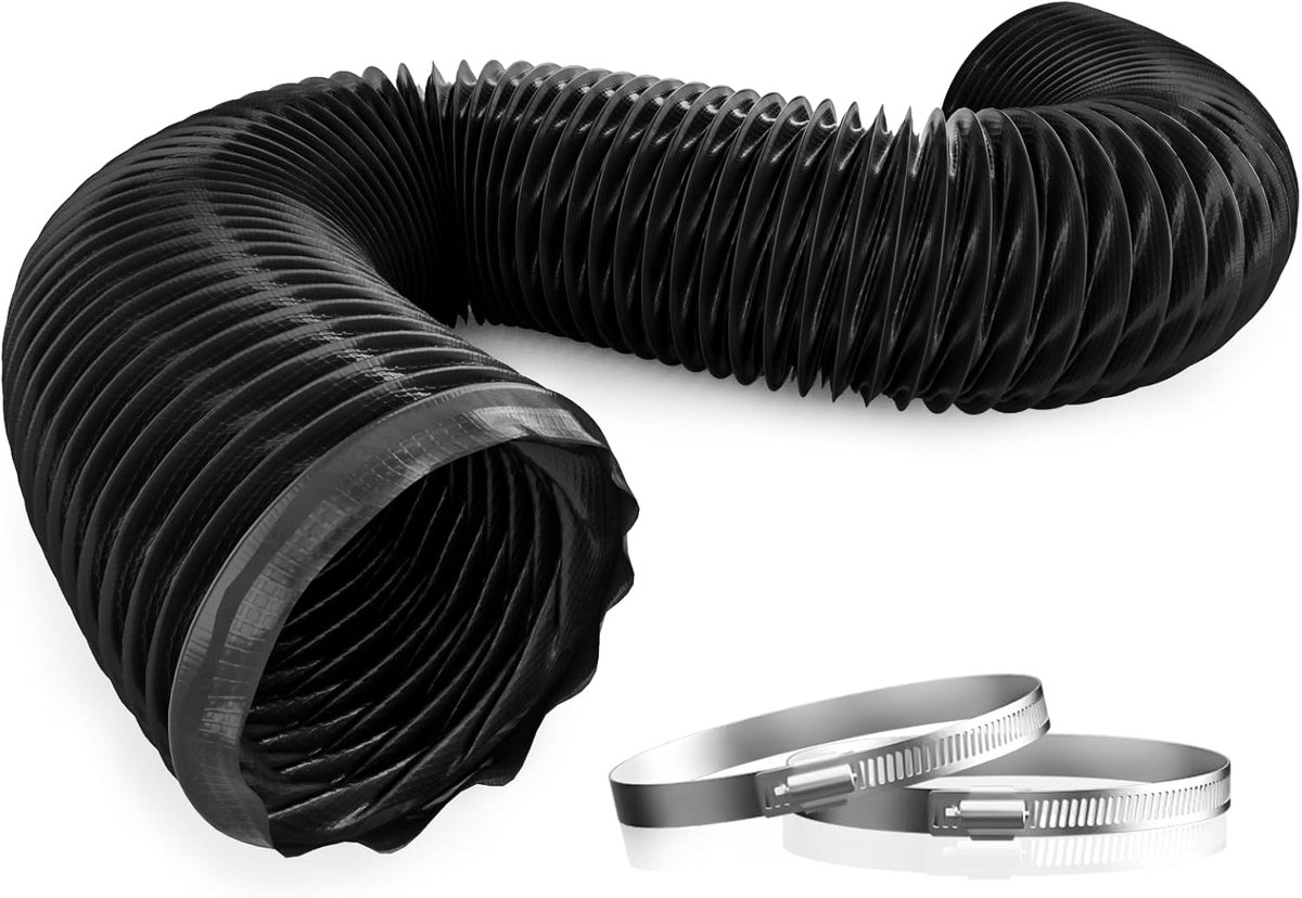 Nylon materiaal 75 mm afvoerslang, 2,5 m lang, slijtvast, scheurvast, afvoerbuis, flexibele slang met 2 slangklemmen voor afvoerventilator, buisventilator, ventilatiesysteem