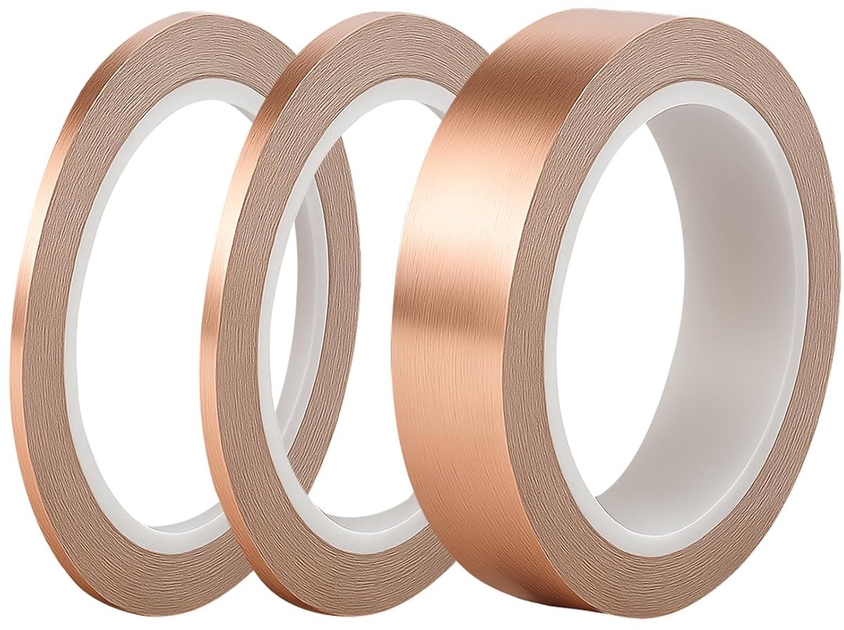3 rollen koperfolietape, 3 mm / 5 mm / 30 mm x 20 m zelfklevende koperband voor elektrische reparaties, soldeerwerk, ambachtelijke productie