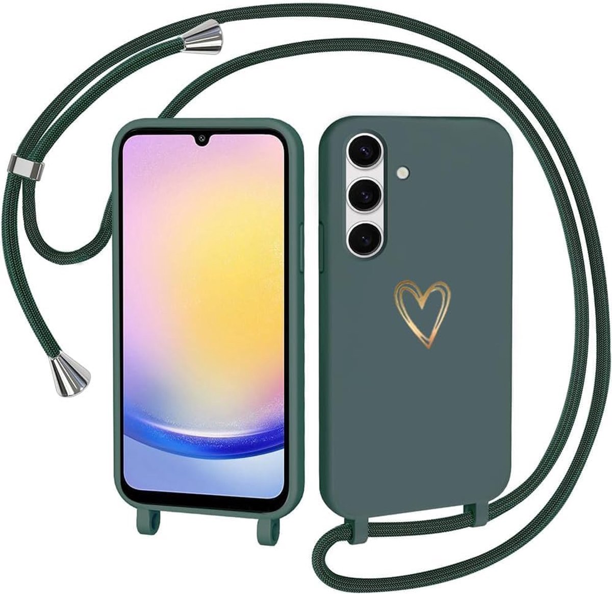 Telefoonband voor Samsung Galaxy A17 Hoesje met Band, Hartpatroon Siliconen Nekband Telefoonhoesje met Afneembare Koord om Om te Hangen Schokbestendig Bumper Telefoon Beschermhoesje voor