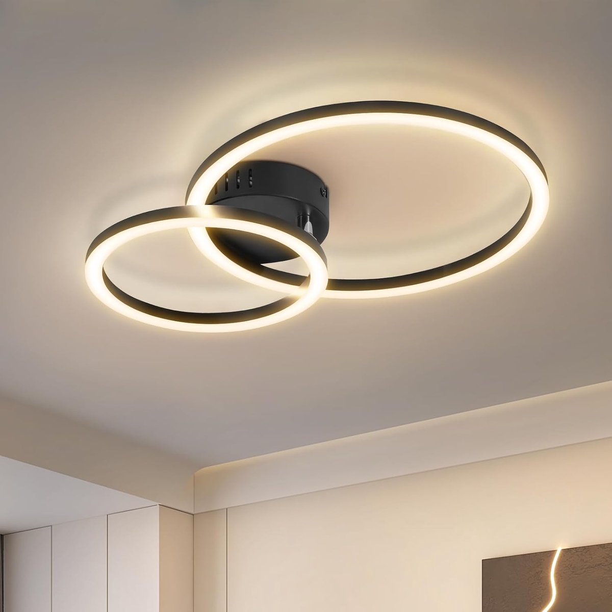 Led-plafondlamp 40cm - 23W 3000K warmwit woonkamerlamp, modern, | slaapkamerlamp, design met 2 ringen, plafondverlichting voor keuken, slaapkamer, hal, kantoor