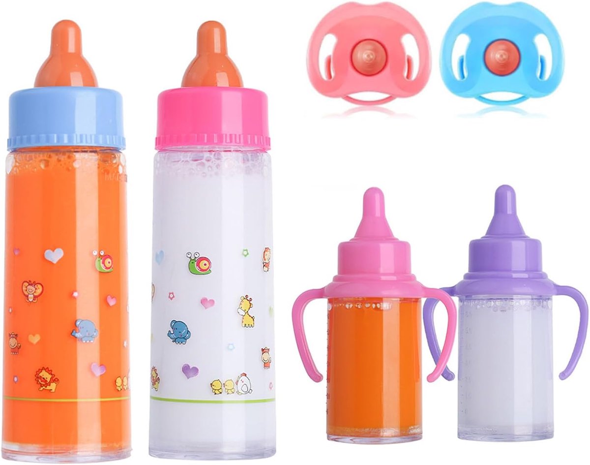 Set van 6 magische melkflessen met speen, accessoires voor pop, babyfles met verdwijnende inhoud, geschikt voor kinderen vanaf 3 jaar