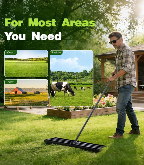 Leveling Rake gazonbeluchter en zandstrooier met smalle rand, roestvrij door poedercoating, 210 x 43 x 30 cm, ideaal voor tuin, golfbaan en landschapsarchitectuur — afbeelding 5