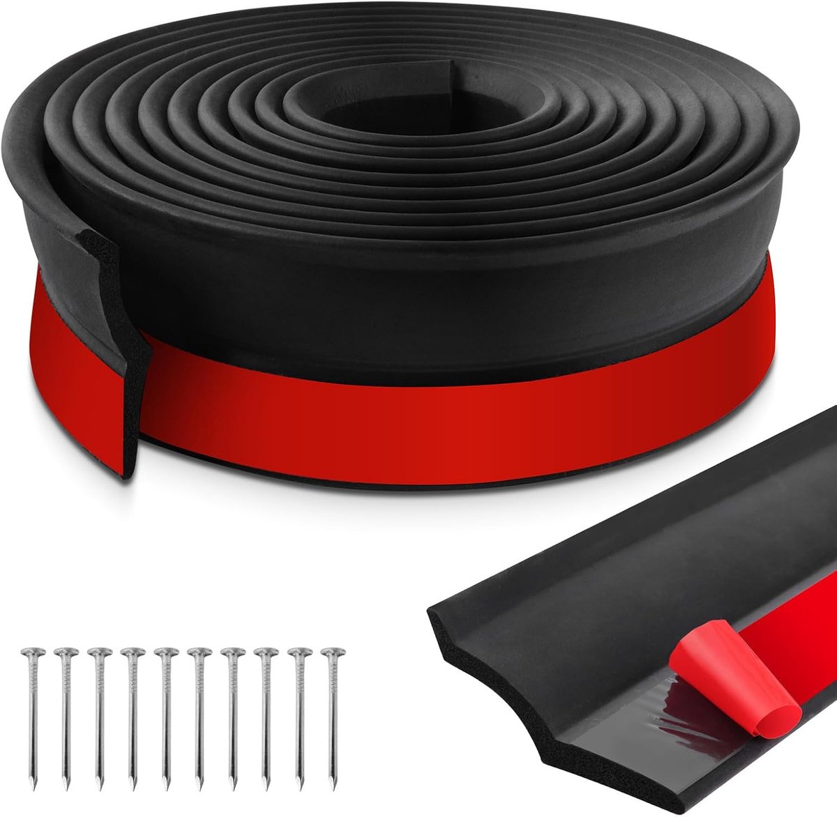 afdichting, deurafdichting, zelfklevend, garagedeur, afdichtstrips, weerbestendige deurafdichting onderaan, rubberen lip met spijkers (3 m, schuimrubber)
