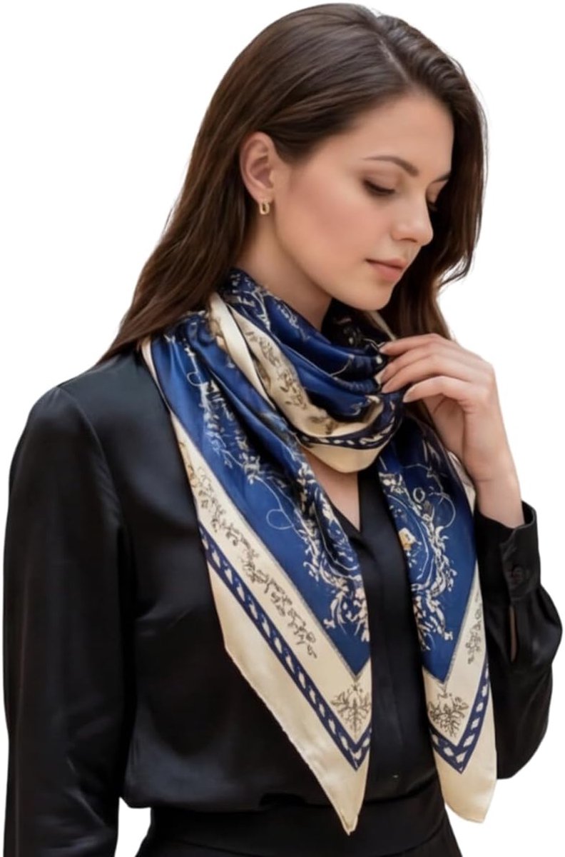 dames zijden doek blauw klassieke halsdoek zijde chiffon formele gelegenheden doek omslagdoek licht 90x90cm bandana geschenk stola dochter moeder, blauw, 90x90