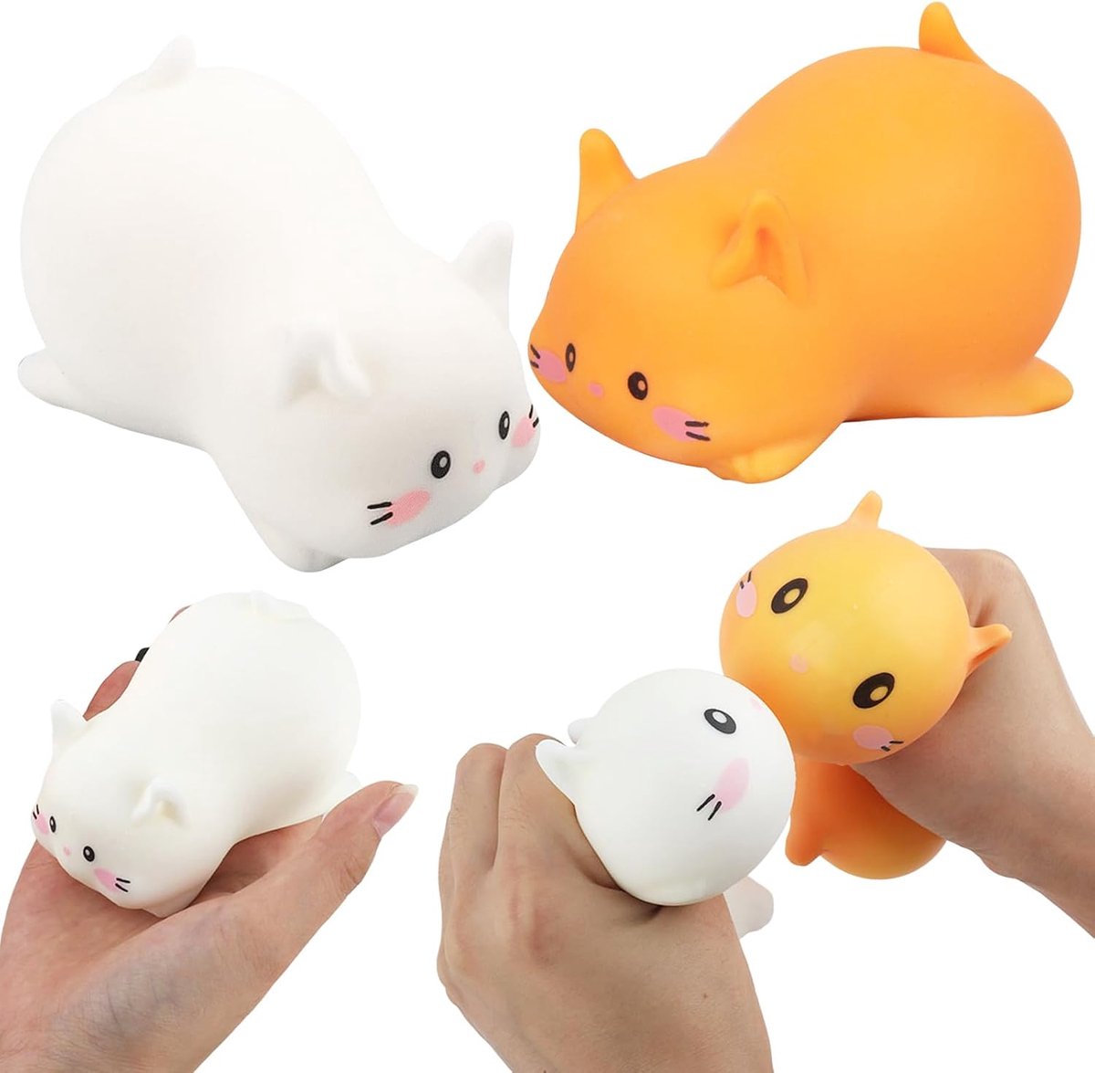 2 stuks antistress speelgoed, zachte knikbal speelgoed, anti-stress speelgoed, fidget-speelgoed, stressspeelgoed, schattige kat, stressverminderend knijpspeelgoed, stressbal, voor kinderen en