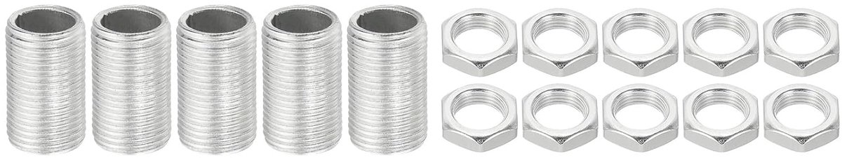 Kit lampbuis M12 met schroefdraad 20 mm met borgmoeren, 5 sets draadstangen, bevestigingselementen voor kroonluchters, plafondlampen, verzinkt