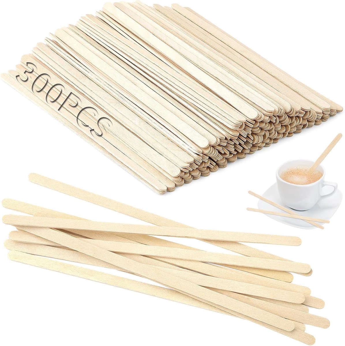 300 stuks koffie-roerstaafjes van hout, 140 mm, wegwerpmixers voor koffie, natuurlijk, wegwerp-koffiestaafjes, staafjes voor het roeren van koffie, melk, thee